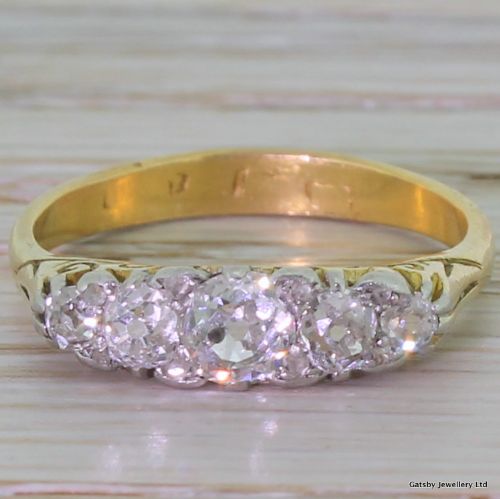 fig 1. Victorian 0.90 Carat Old Mine Cut Diamond Five Stone Ring, circa 1880