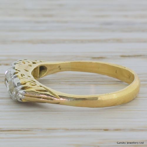 fig 2. Victorian 0.90 Carat Old Mine Cut Diamond Five Stone Ring, circa 1880