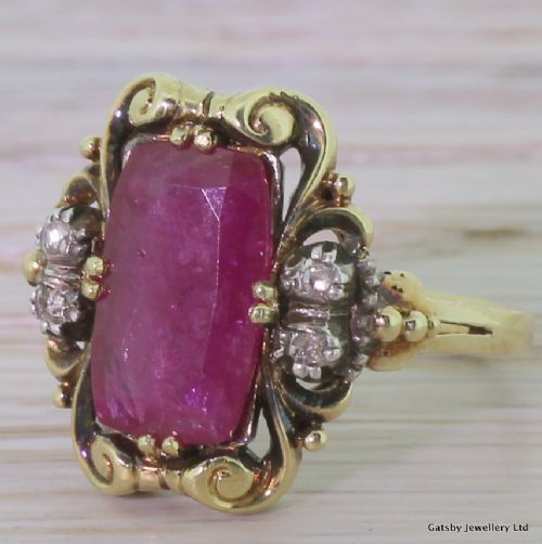 Art Deco Ornate Fancy Cut 3.00 Carat Ruby Ring, Circa 1930
