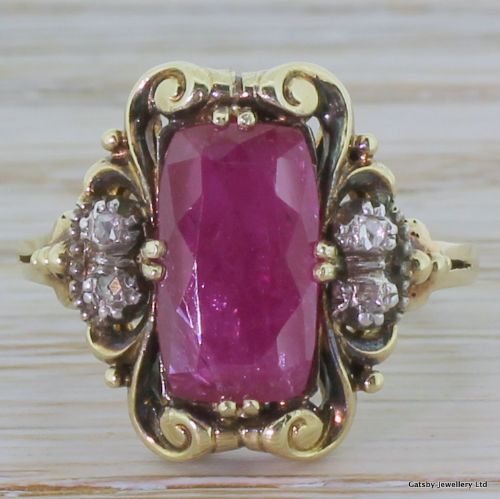 fig 1. Art Deco Ornate Fancy Cut 3.00 Carat Ruby Ring, circa 1930
