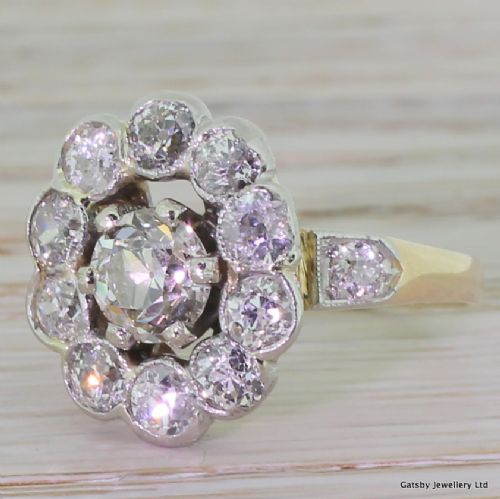 Victorian 1.85 Carat Old Cut Diamond Cluster Ring, Circa 1900