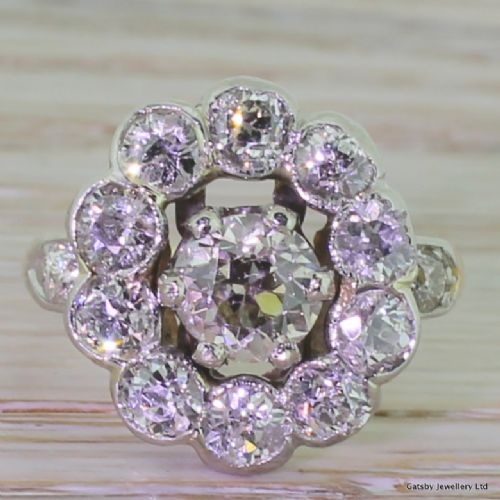 fig 1. Victorian 1.85 Carat Old Cut Diamond Cluster Ring, circa 1900