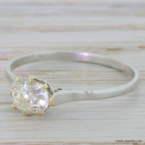 Art Deco 0.94 Carat Old Cushion Cut Diamond Engagement Ring, French, Circa 1920
