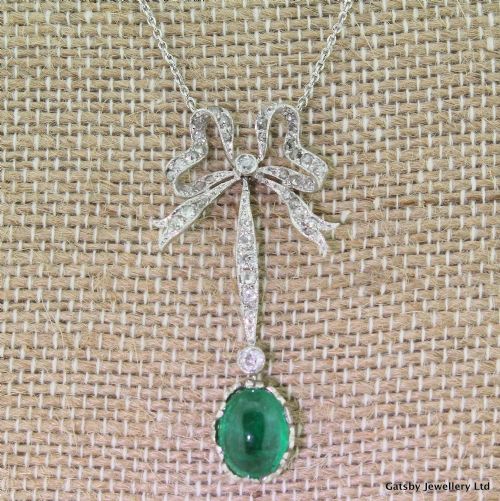 fig 1. Edwardian Emerald & Old Cut Diamond Bow Necklace, Platinum, circa 1910
