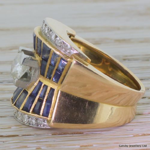 fig 2. Art Deco Old Cut Diamond & Sapphire Egyptian Revival Ring, French, circa 1925
