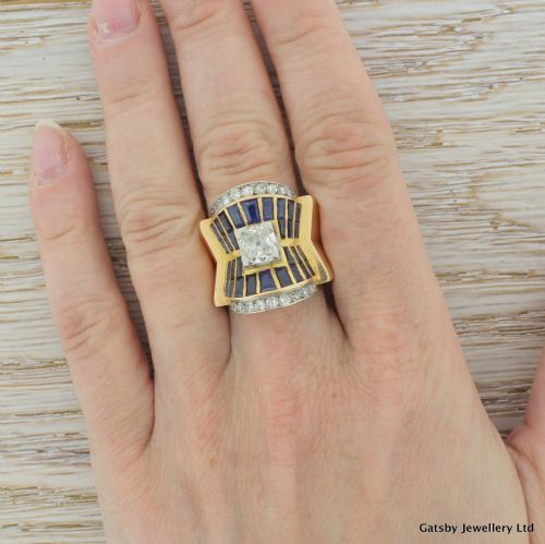 fig 4. Art Deco Old Cut Diamond & Sapphire Egyptian Revival Ring, French, circa 1925
