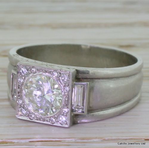 Art Deco 0.80 Carat Transitional Cut Diamond Band Ring, Circa 1940
