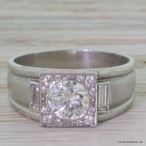 fig 1. Art Deco 0.80 Carat Transitional Cut Diamond Band Ring, circa 1940