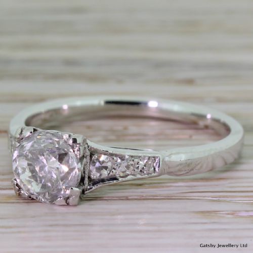 Art Deco 1.03 Transitional Cut Diamond Engagement Ring, Circa 1935
