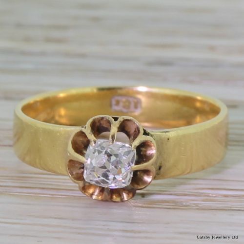 fig 1. Victorian 0.40 Carat Old Cushion Cut Diamond Ring, circa 1880