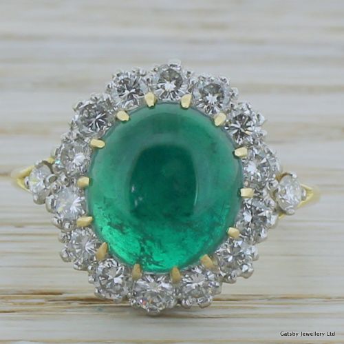 fig 1. Mid Century 3.50 Carat Cabochon Emerald & Diamond Ring, circa 1950
