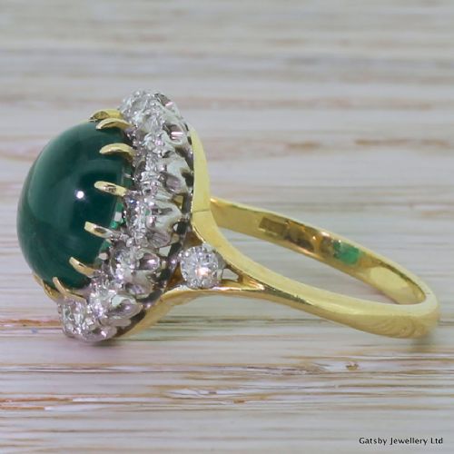 fig 2. Mid Century 3.50 Carat Cabochon Emerald & Diamond Ring, circa 1950

