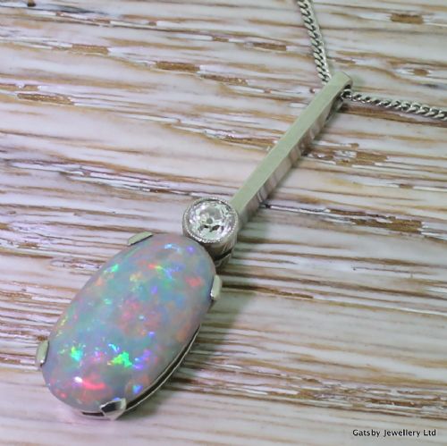 fig 1. Art Deco Black Opal & Old Cut Diamond Pendant / Necklace, circa 1930
