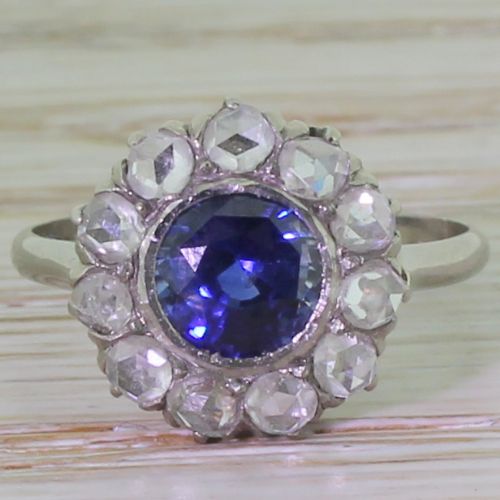 fig 1. Art Deco 1.00 Carat Sapphire & Rose Cut Diamond Cluster Ring, circa 1920
