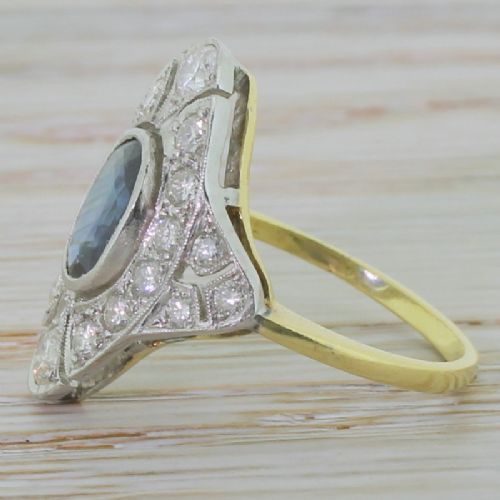 fig 2. Retro 1.50 Carat Sapphire & Diamond Shield Ring, circa 1950