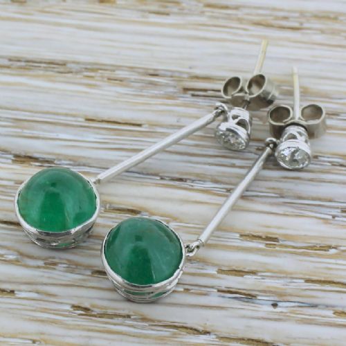 fig 1. Art Deco 4.00 Carat Cabochon Emerald & Diamond Drop Earrings, circa 1935
