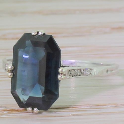Art Deco 3.00 Carat Emerald Cut Sapphire Ring, Circa 1920
