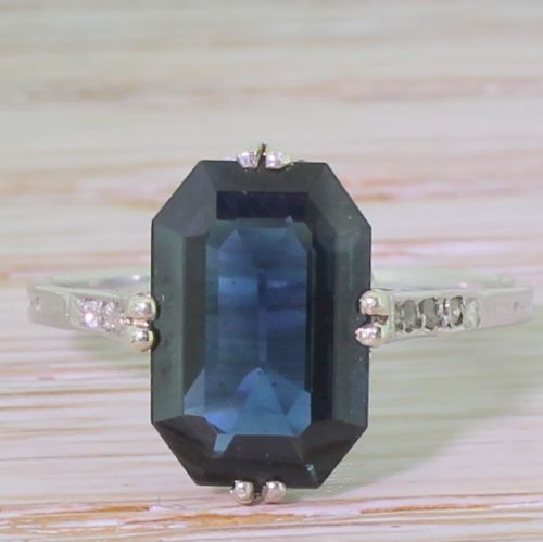 fig 1. Art Deco 3.00 Carat Emerald Cut Sapphire Ring, circa 1920
