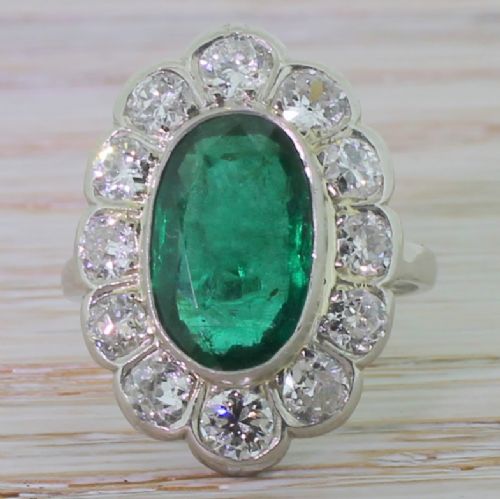fig 1. Art Deco 3.00 Carat Emerald & Diamond Cluster Ring, circa 1940