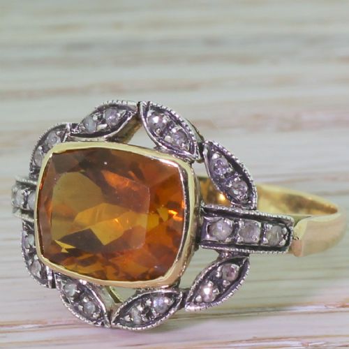 Victorian 3.50 Carat Citrine & Rose Cut Diamond Ring, Circa 1880

