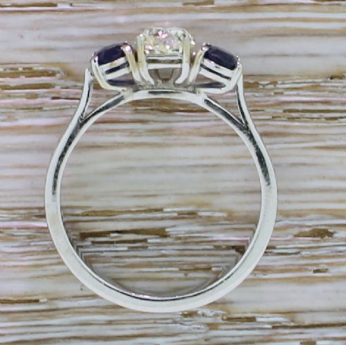 fig 3. Victorian 1.10 Carat Old Pear Cut Diamond & Sapphire Trilogy Ring, circa 1870

