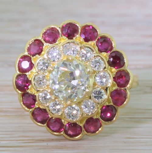fig 1. Art Deco 0.92 Carat Old Cut Diamond & Ruby Cluster Ring, French, circa 1935