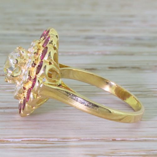 fig 2. Art Deco 0.92 Carat Old Cut Diamond & Ruby Cluster Ring, French, circa 1935
