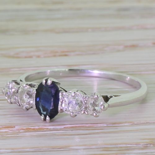 Art Deco 0.50 Carat Sapphire & 0.60 Carat Five Stone Ring, Circa 1935
