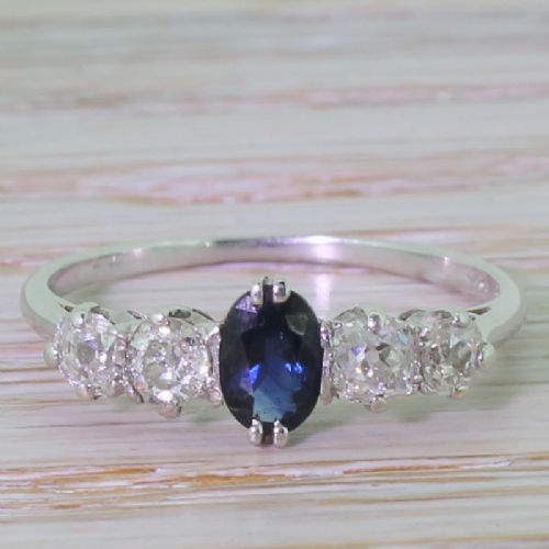 fig 1. Art Deco 0.50 Carat Sapphire & 0.60 Carat Five Stone Ring, circa 1935
