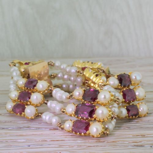 Victorian Burmese Ruby & Natural Pearl Bracelet, Circa 1900
