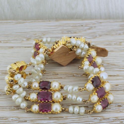 fig 1. Victorian Burmese Ruby & Natural Pearl Bracelet, circa 1900