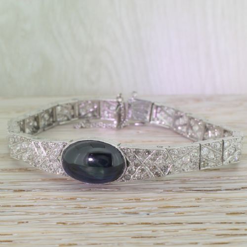 fig 1. Art Deco 12.40 Carat Cabochon Sapphire & Diamond Bracelet, circa 1940