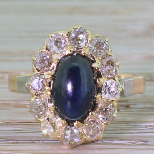fig 1. Art Deco 2.00 Carat Cabochon Sapphire & Diamond Cluster Ring, French, circa 1930