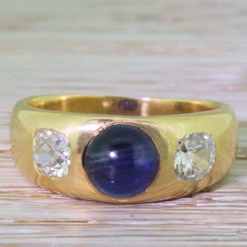 fig 1. Victorian 2.00 Carat Cabochon Sapphire & Old Cut Diamond Ring, circa 1880
