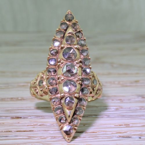 fig 1. Victorian 2.00 Carat Rose Cut Diamond Navette Ring, circa 1870