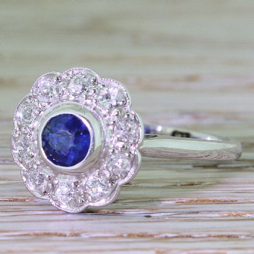 Art Deco 0.50 Carat Sapphire & 0.50 Carat Diamond Flower Cluster, Circa 1925
