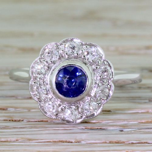fig 1. Art Deco 0.50 Carat Sapphire & 0.50 Carat Diamond Flower Cluster, circa 1925