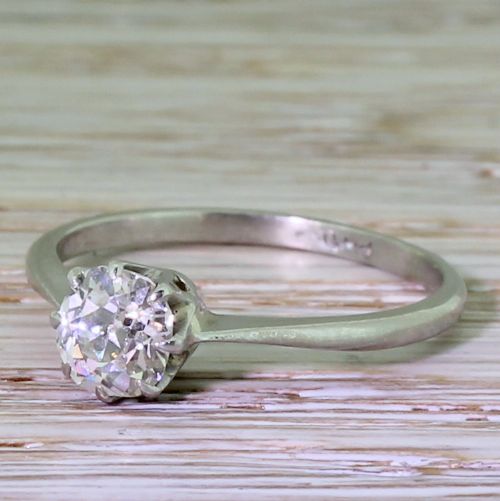 Art Deco 0.80 Carat Old Mine Cut Diamond Engagement Ring, Circa 1930
