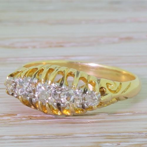 Victorian 0.45 Carat Old Mine Cut Diamond Five Stone Ring, Circa 1900

