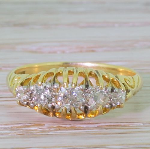 fig 1. Victorian 0.45 Carat Old Mine Cut Diamond Five Stone Ring, circa 1900