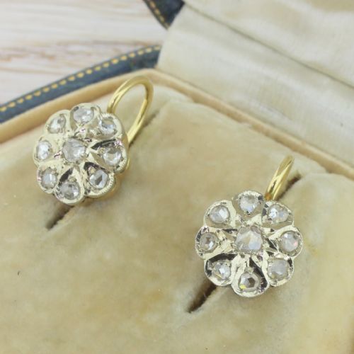Victorian 0.60 Carat Rose Cut Diamond Cluster Earrings, Circa 1890