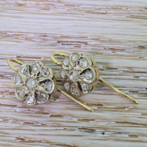 fig 1. Victorian 0.60 Carat Rose Cut Diamond Cluster Earrings, circa 1890