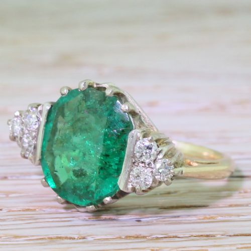 Art Deco 4.05 Carat Emerald & Diamond Ring, Circa 1935

