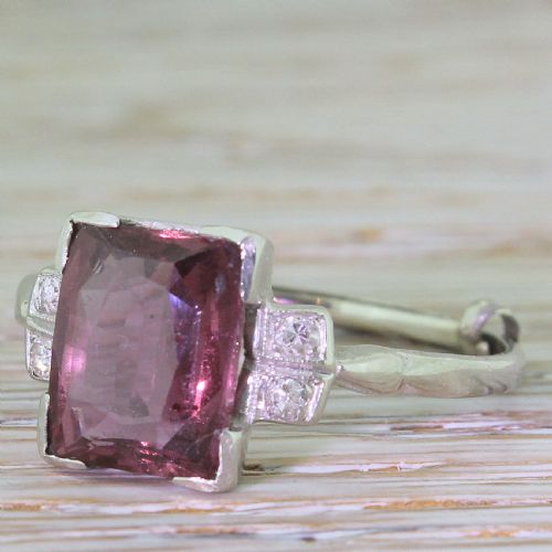 Art Deco 3.50 Carat Pink Sapphire & Diamond Ring, Circa 1935
