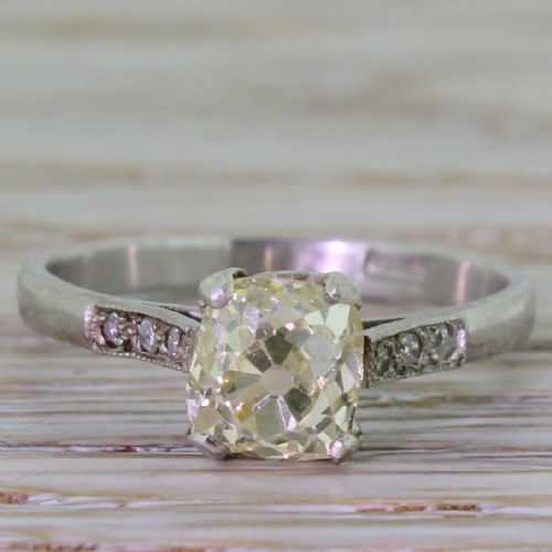 fig 1. Art Deco 1.46 Natural Fancy Yellow Old Cut Diamond Engagement Ring, circa 1920