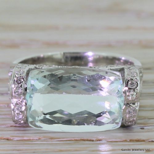 fig 1. Mid Century Fancy Cut Aquamarine & Diamond Cocktail Ring, circa 1950