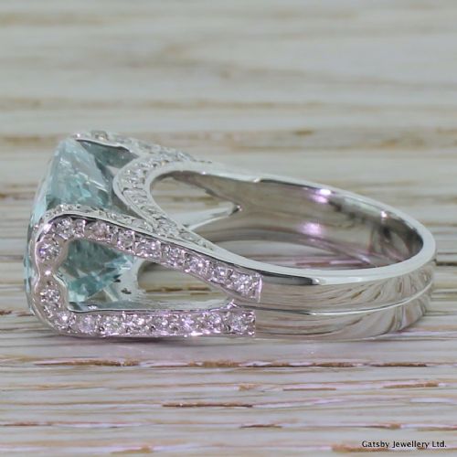 fig 2. Mid Century Fancy Cut Aquamarine & Diamond Cocktail Ring, circa 1950