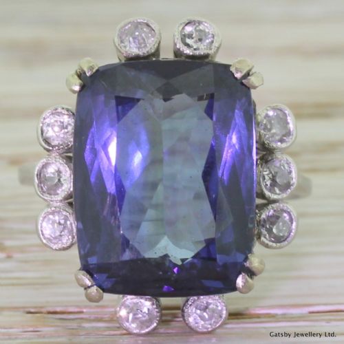 fig 1. Art Deco 8.73 Carat Tanzanite & Old Cut Diamond Ring, circa 1930