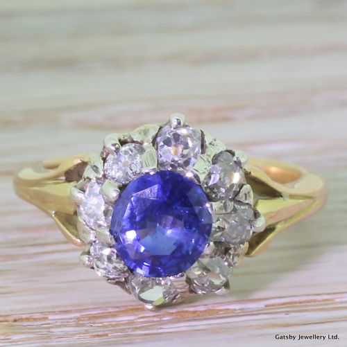 fig 1. Edwardian 1.00 Carat Sapphire & Diamond Cluster Ring, circa 1910