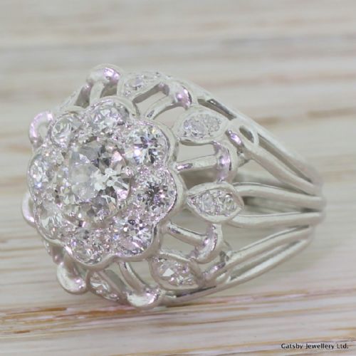 Art Deco 1.63 Carat Old Cut Diamond Cluster Ring, Circa 1940
